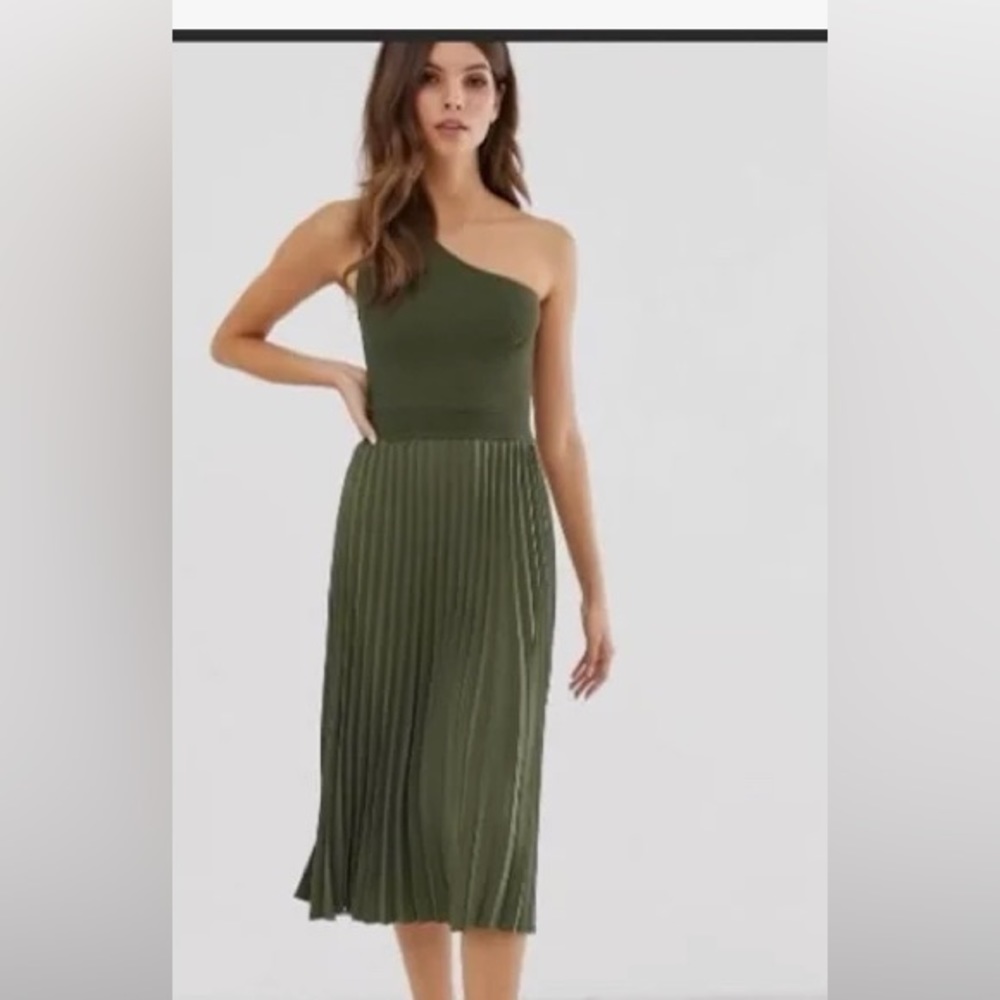 Ted Baker one shoulder army green dress size 0